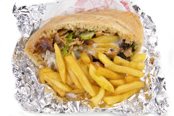 Kebab Sandwich Geïsoleerd Een Witte Achtergrond — Stockfoto