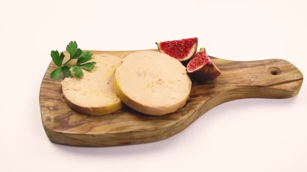 Plasterki Foie Gras Bliska Desce Krojenia — Wideo stockowe