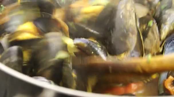 Cozze Che Cucinano Una Pentola — Video Stock