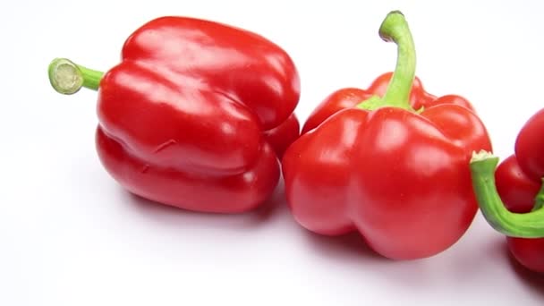 Red Ripe Peppers Isolated White Background — Stock Video