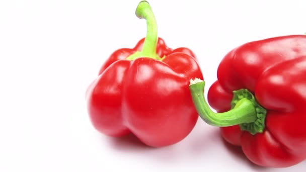 Red Ripe Peppers Isolated White Background — Stock Video