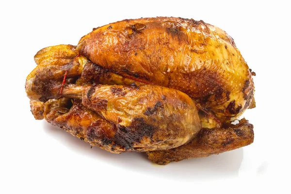 Beyaz arka planda izole edilmiş leziz ızgara tavuk manzarası.