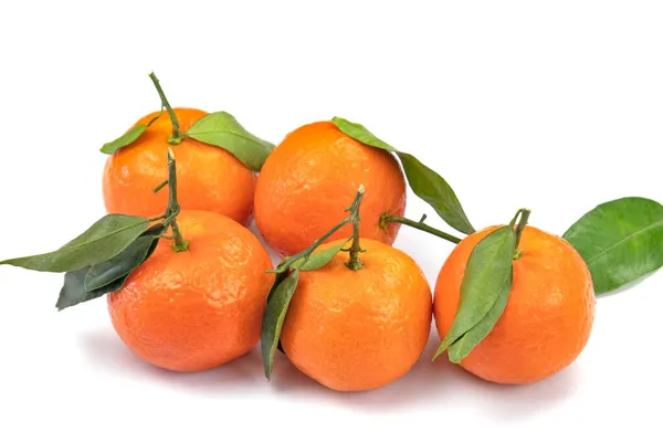 Group Clementines Leaves Close Isolated White Background — Stock Photo, Image