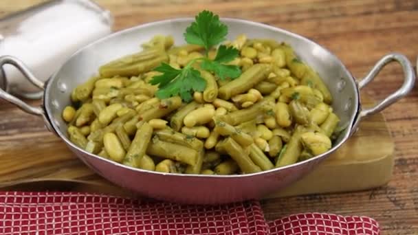 Green Beans Pan — Stock Video