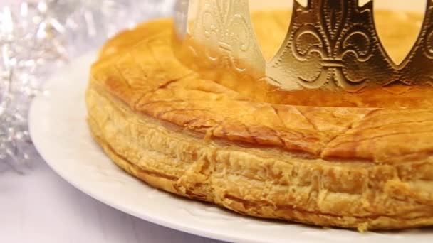 Galette Des Rois Crown Table King Epiphany Cake — Stock Video