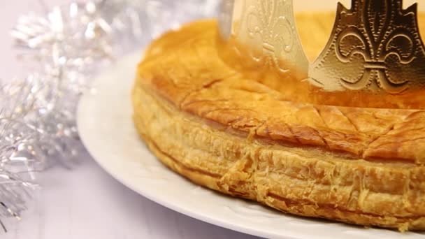 Galette Des Rois Crown Table King Epiphany Cake — Stok Video