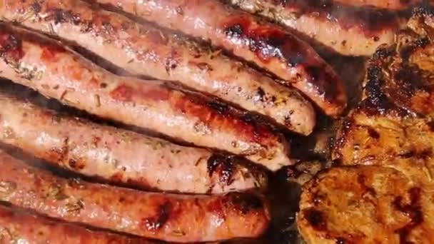 Cottura Salsicce Merguez Sul Barbecue — Video Stock