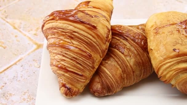Several Croissants Pains Chocolat Table — Stockvideo