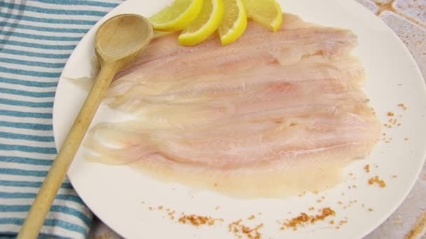 Raw Flounder Fillet Plate — Video Stock