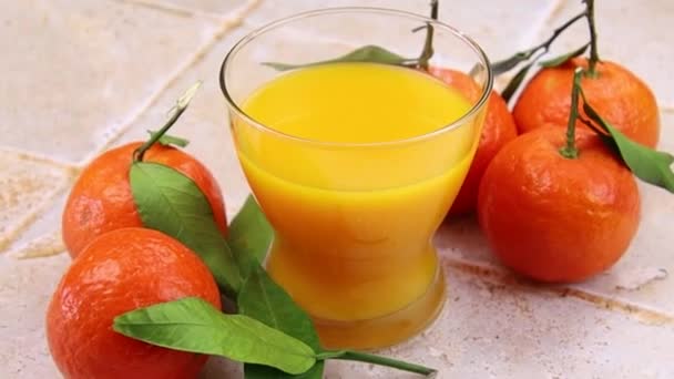 Fresh Orange Juice Clementines Leaves — Stock Video