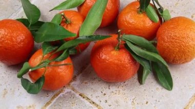 Yaprakları yakın planda olan bir grup Clementine.