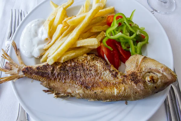 Pește Grătar Legume Proaspete Cartofi Prăjiți — Fotografie, imagine de stoc