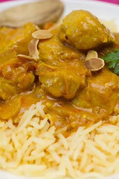 Ris Och Kyckling Curry Vit Platta — Stockfoto