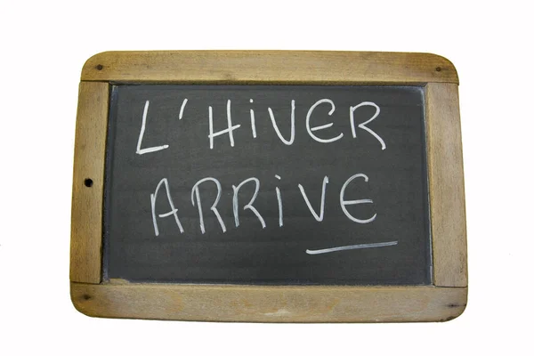 Pizarra Con Escrito Francés Invierno Está Llegando — Foto de Stock