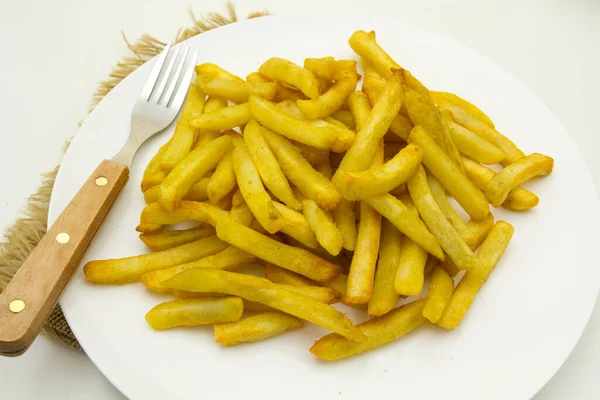 Pile Frites Sur Assiette Fast Food — Photo