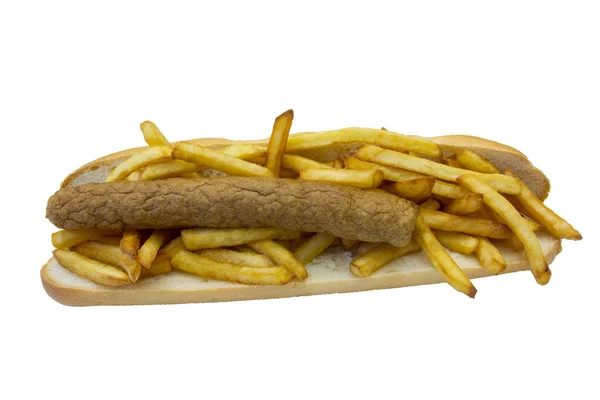 Amerikansk Frikadelle Korv Smörgås Isolerad Vit Bakgrund — Stockfoto