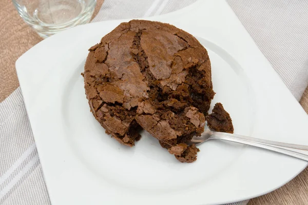 Chocolate Brownie Cake White Plate — Stock Photo, Image