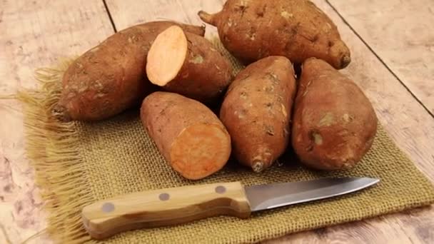 Sweet Potatoes Closeup Table — Stock Video