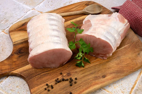 Raw Pork Roast Wooden Board — Stock Photo, Image