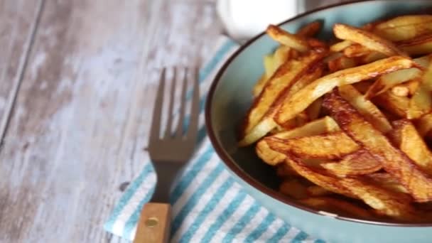 Plato Papas Fritas Caseras Plato — Vídeos de Stock