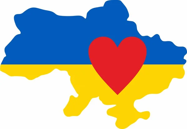 赤いハートの国の色でウクライナの国の地図 — ストックベクタ