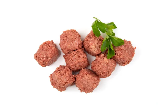 Top View Raw Beef Meatballs Isolated White Background — Stock Photo, Image