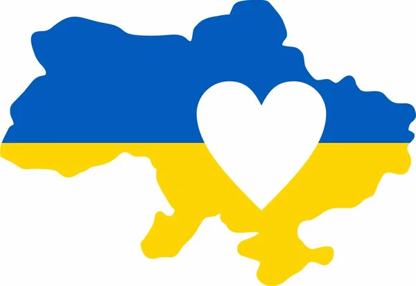 Karte Der Ukraine Den Farben Der Flagge Mit Weißem Herz — Stockvektor