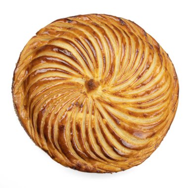 Üst Manzara Galette des Rois, Kralın beyaz arka plandaki tezahürlü pastası.