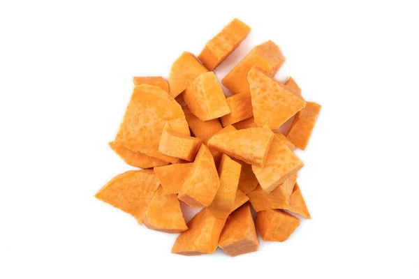 Top View Raw Cube Sweet Potato White Background — Stock Photo, Image