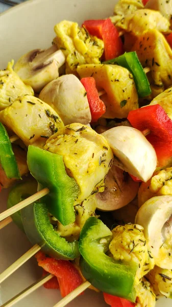 Chicken Skewer Mushrooms Raw Peppers — Stock Photo, Image