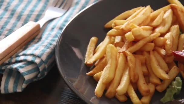 Tasty Salmon Burger Fries Plate Plate — Stock Video