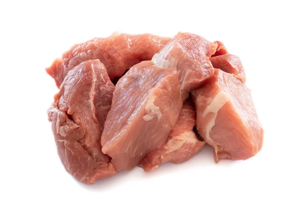 Stukjes Rauw Varkensvlees Geïsoleerd Witte Achtergrond — Stockfoto