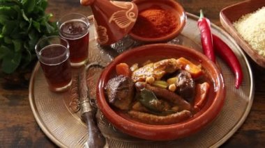 Tavuk, kuzu ve merguez 'den oluşan kraliyet kuskusu manzarası