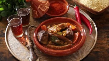 Tavuk, kuzu ve merguez 'den oluşan kraliyet kuskusu manzarası