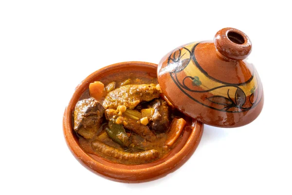 Cuscús Real Tagine Aislado Sobre Fondo Blanco — Foto de Stock