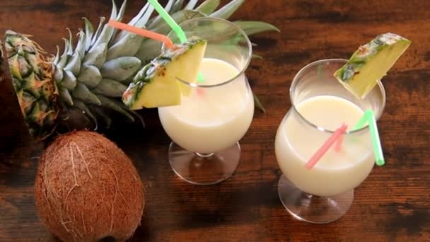 Top View Pina Colada Glass Fresh Fruit — ストック動画