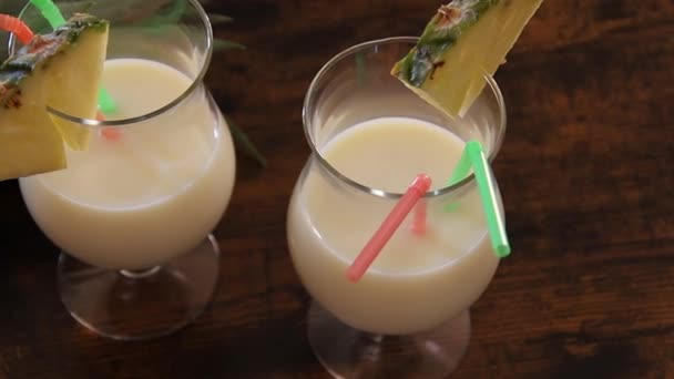Glasses Pina Colada Table Coconut Pineapple — Videoclip de stoc