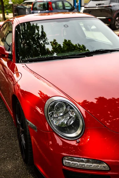 Primer Plano Parte Delantera Porsche Gt3 Rojo —  Fotos de Stock