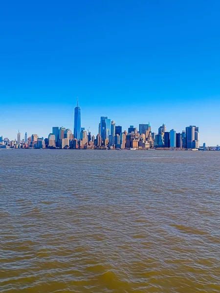 Skyline New York Con Grattacieli Manhattan Fiume — Foto Stock