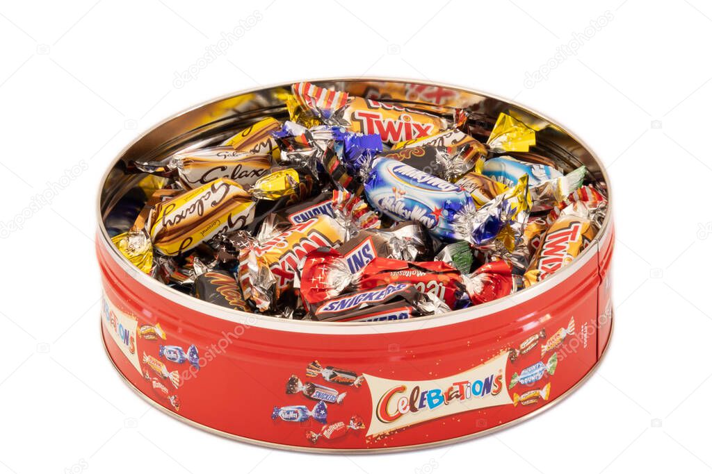 Celebration chocolate box isolated on a white background