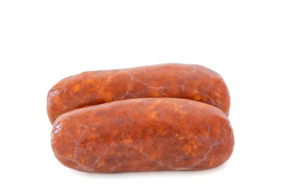 Liten Chorizo Isolerad Vit Bakgrund — Stockfoto