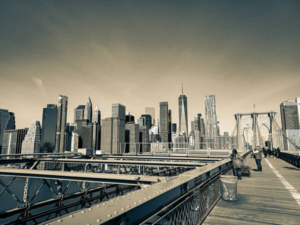 New york city skyline with skyscrapers and bridge