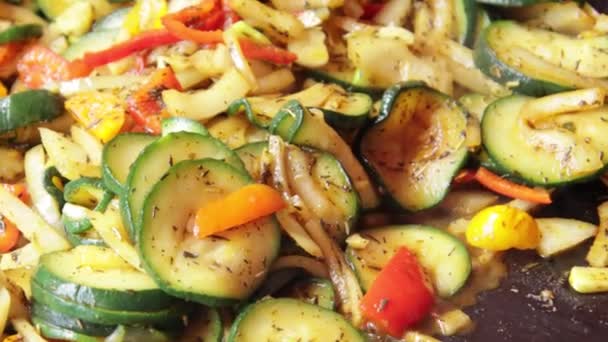 Cooking Zucchini Peppers Plancha — Stockvideo