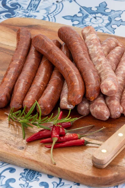 Close Raw Sausages Merguez Barbecue Grill — Zdjęcie stockowe