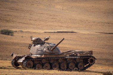 wreck of german tank from world war 2 in tunisian desert