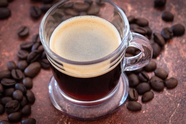 Cup Coffee Roasted Beans Dark Background — ストック写真
