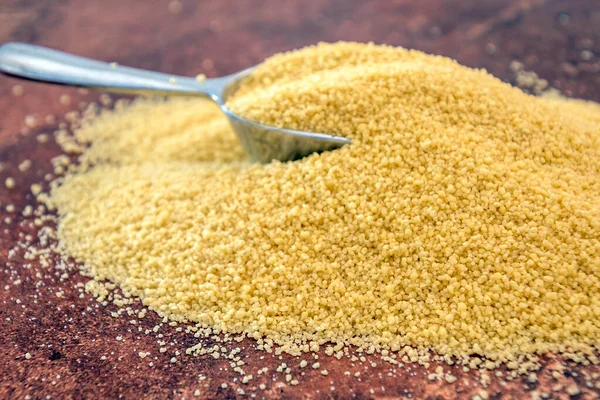 Pile Raw Couscous Semolina Table — Foto de Stock