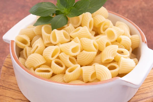 Dish Cooked Pasta Basil Leaves — Foto Stock