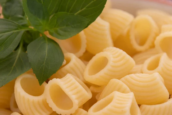 Dish Cooked Pasta Basil Leaves — Stock Fotó