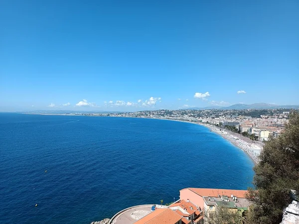 Aerial View Sea Beach Mediterranean Town Red Roofs — ストック写真